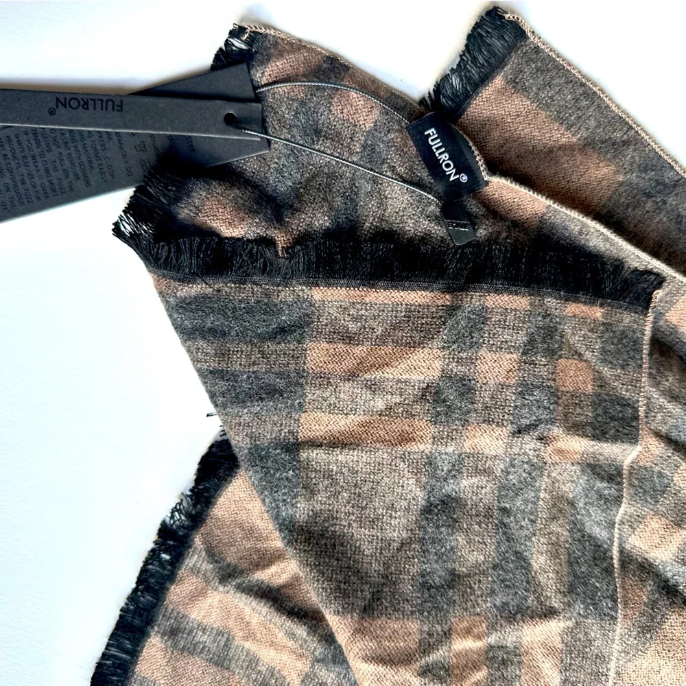 NWT FULLRON Men's Checkered Scarf - Black and Brown - cashmere blend